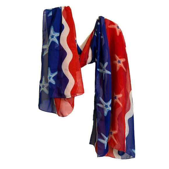 American Flag Patriotic Semi Sheer Striped Scarf Wrap Shawl - Hi Lites 72 x 43" - Picture 4 of 7